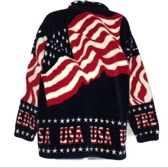 Red White Blue Zip Front USA Fleece Jacket M - Picture 2 of 6